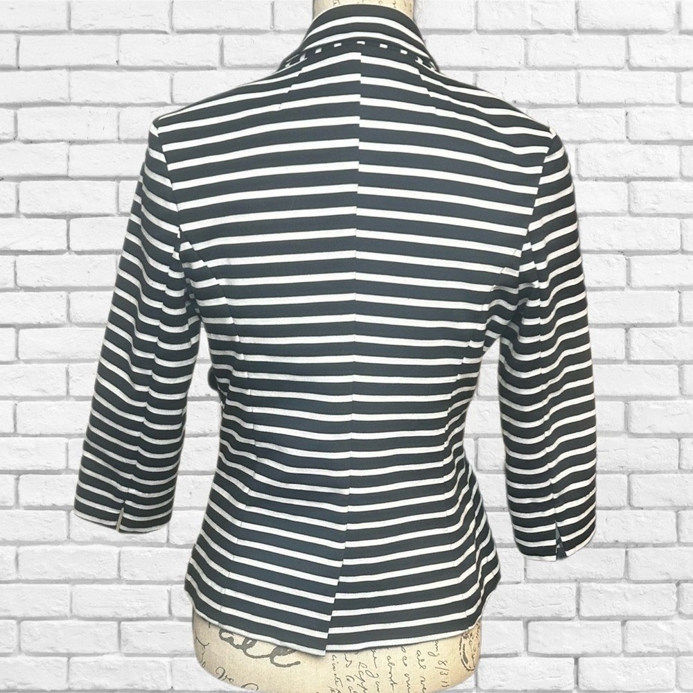Christian Siriano Runway Style Black White Striped Blazer 3/4 Sleeve SCCS4002 S - Picture 3 of 7